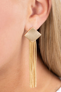 <p>A curtain of rounded gold snake chains stream out from the bottom of a scratched gold frame, creating an edgy tassel. Earring attaches to a standard post fitting.</p> <p><i> Sold as one pair of post earrings.</i></p>