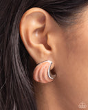 Featuring a Desert Flower pearlized paint, textured silver bars curl up towards the ear in an ocean wave-like manner for a coastal centerpiece. Earring attaches to a standard post fitting.  Sold as one pair of post earrings.