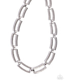 Twisted, textured rectangular silver rods in varying sizes interlock and layer around the neckline for a timelessly technical display. Features an adjustable clasp closure.  Sold as one individual necklace. Includes one pair of matching earrings.