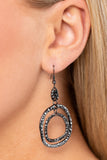 Hammered in shimmery textures, a pair of asymmetrical gunmetal hoops cascade from the bottom of a matching hammered fitting for an edgy vibe. Earring attaches to a standard fishhook fitting.  Sold as one pair of earrings.