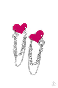 <p>Strands of silver chains drape from a curvy Pink Peacock heart fixture, creating swaying movement from a vibrant, youthful finish. Earring attaches to a standard post fitting.</p> <p><i> Sold as one pair of post earrings.</i></p>