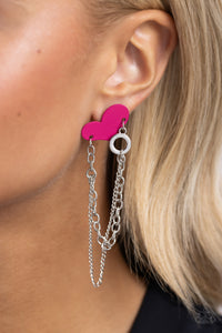 <p>Strands of silver chains drape from a curvy Pink Peacock heart fixture, creating swaying movement from a vibrant, youthful finish. Earring attaches to a standard post fitting.</p> <p><i> Sold as one pair of post earrings.</i></p>