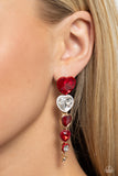 Featuring sleek gold, white, and wine-painted fittings, faceted red, wine, and white heart gems gradually decrease in size as they trickle from the ear for a glamorously romantic look. Earring attaches to a standard post fitting.  Sold as one pair of post earrings.